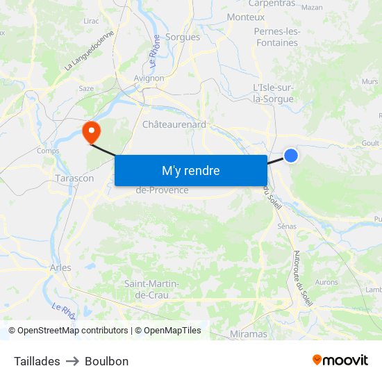 Taillades to Boulbon map