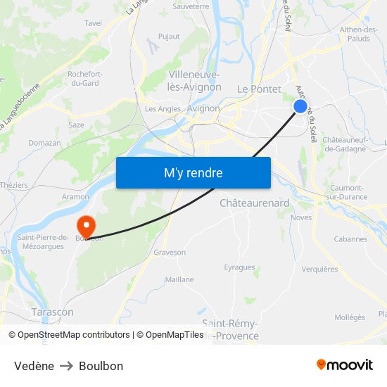 Vedène to Boulbon map