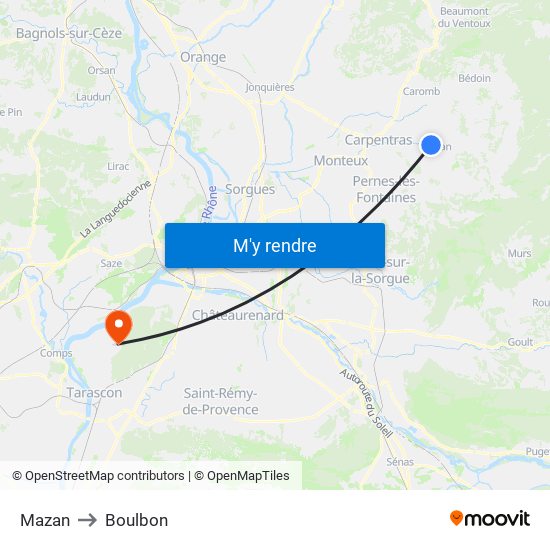Mazan to Boulbon map