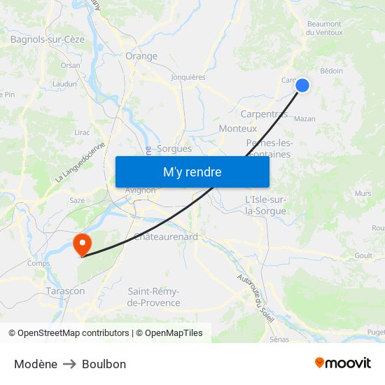 Modène to Boulbon map