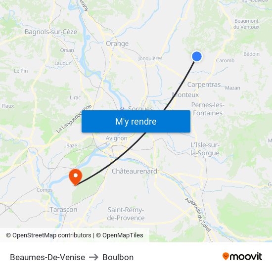 Beaumes-De-Venise to Boulbon map