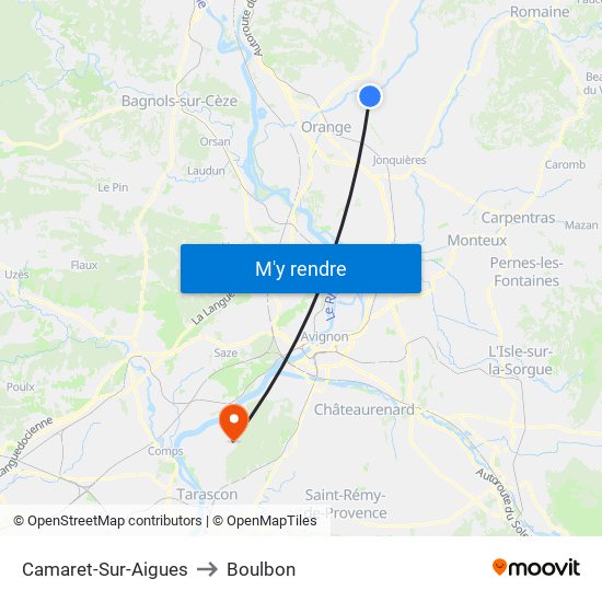 Camaret-Sur-Aigues to Boulbon map