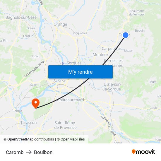 Caromb to Boulbon map