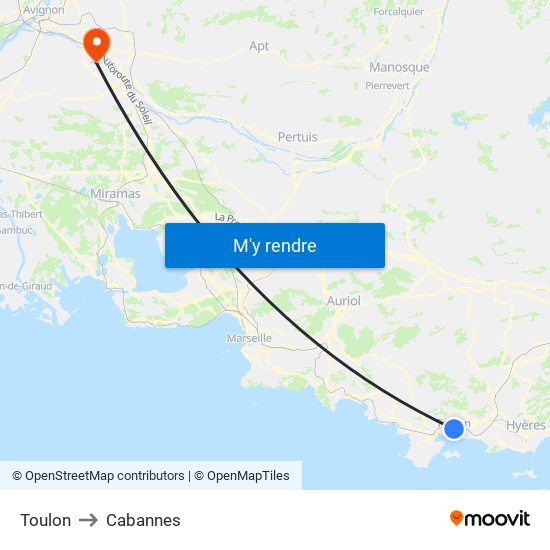 Toulon to Cabannes map