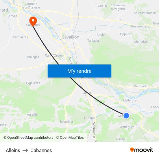 Alleins to Cabannes map