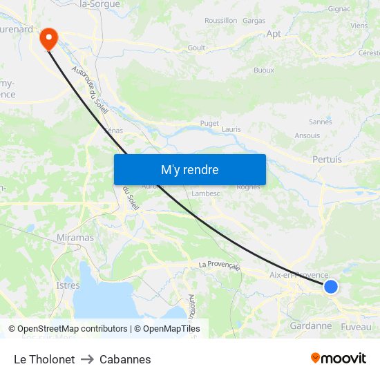 Le Tholonet to Cabannes map