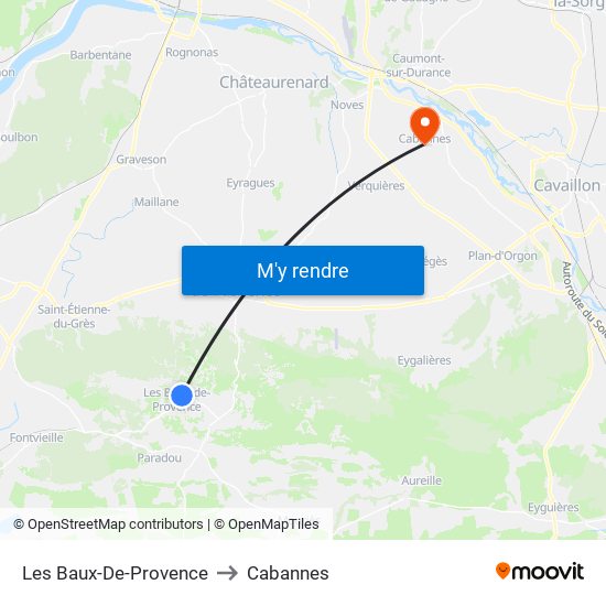 Les Baux-De-Provence to Cabannes map