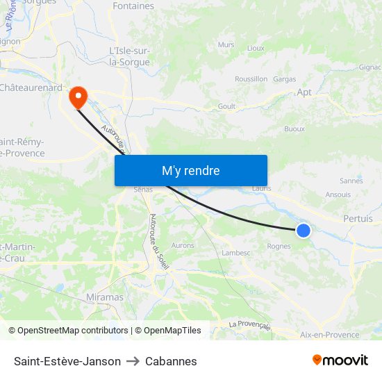 Saint-Estève-Janson to Cabannes map