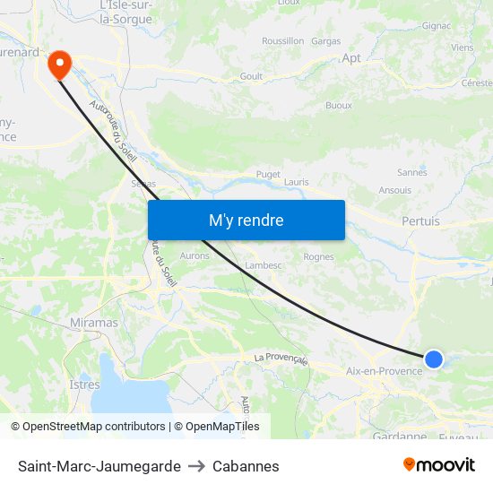 Saint-Marc-Jaumegarde to Cabannes map