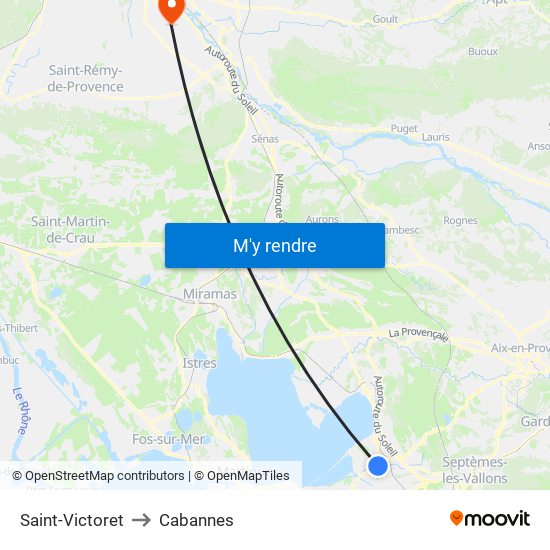 Saint-Victoret to Cabannes map