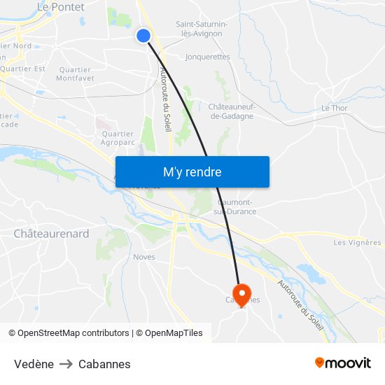 Vedène to Cabannes map