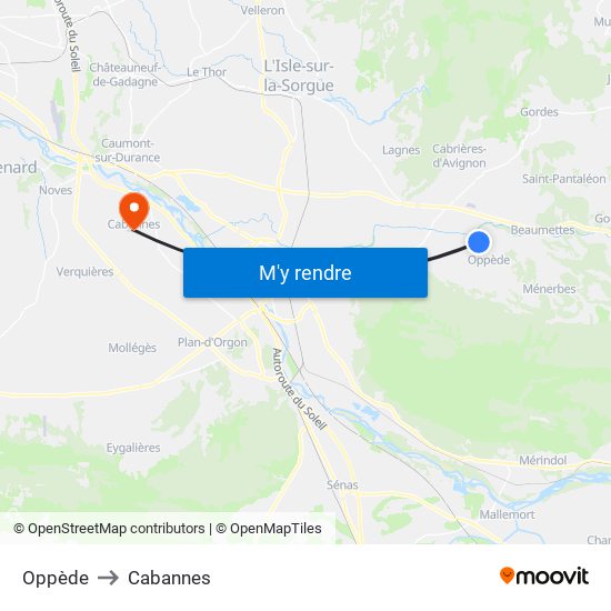 Oppède to Cabannes map