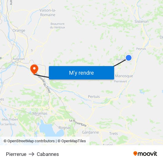 Pierrerue to Cabannes map