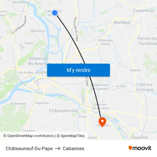 Châteauneuf-Du-Pape to Cabannes map