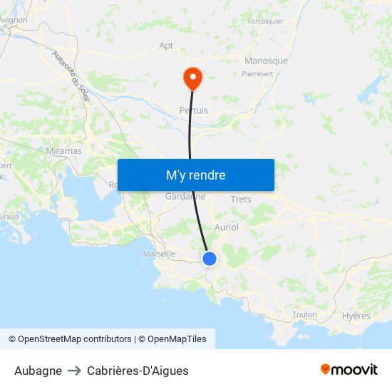 Aubagne to Cabrières-D'Aigues map