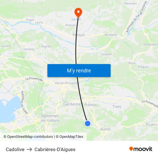 Cadolive to Cabrières-D'Aigues map
