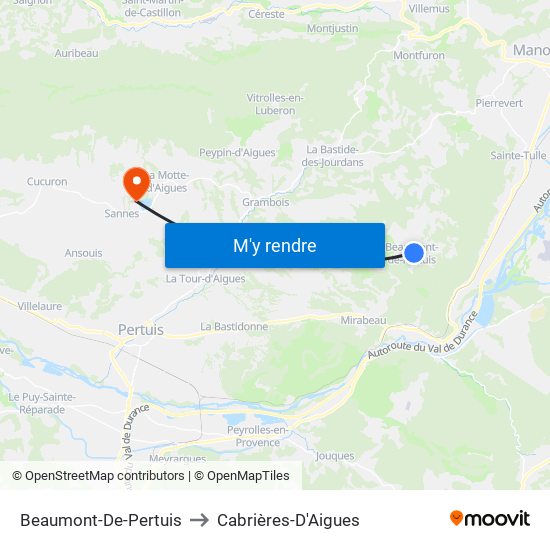 Beaumont-De-Pertuis to Cabrières-D'Aigues map