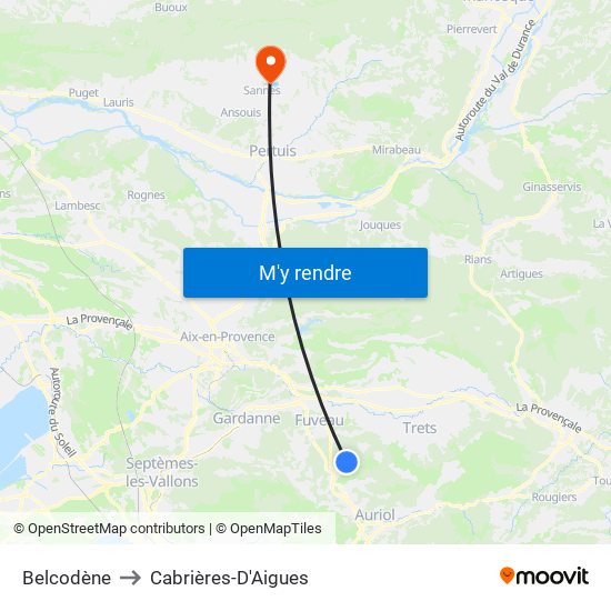 Belcodène to Cabrières-D'Aigues map