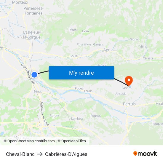 Cheval-Blanc to Cabrières-D'Aigues map