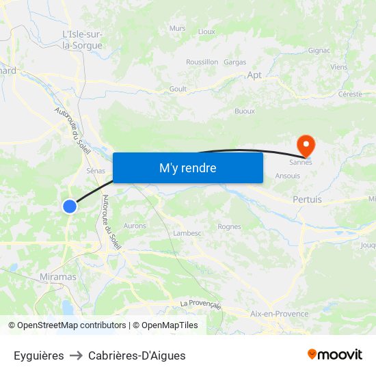 Eyguières to Cabrières-D'Aigues map
