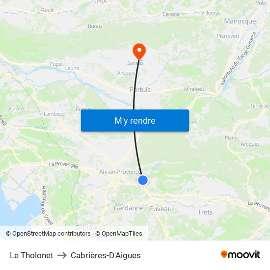 Le Tholonet to Cabrières-D'Aigues map