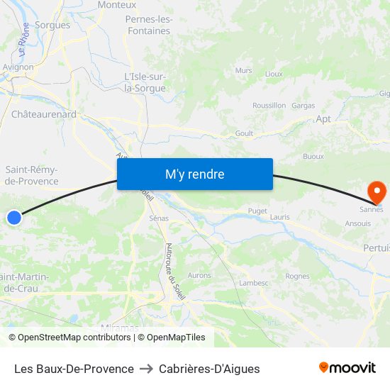 Les Baux-De-Provence to Cabrières-D'Aigues map