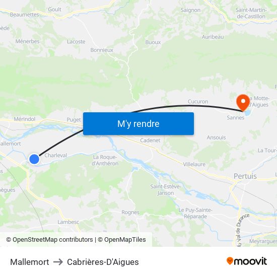 Mallemort to Cabrières-D'Aigues map