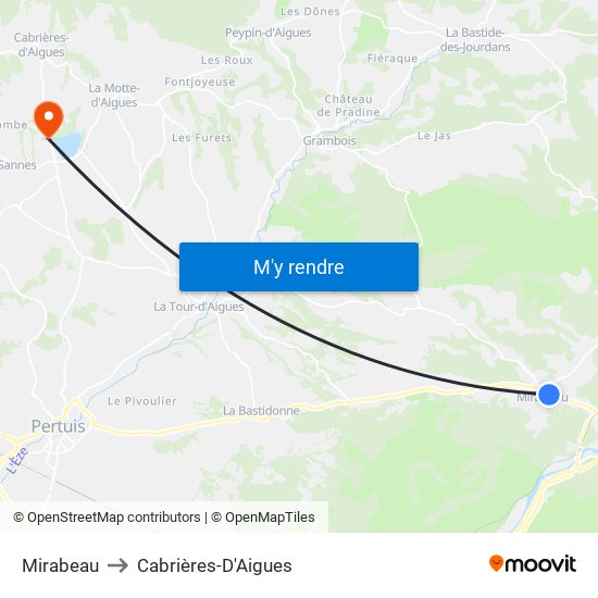 Mirabeau to Cabrières-D'Aigues map