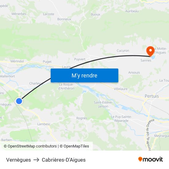 Vernègues to Cabrières-D'Aigues map