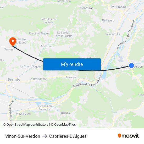 Vinon-Sur-Verdon to Cabrières-D'Aigues map