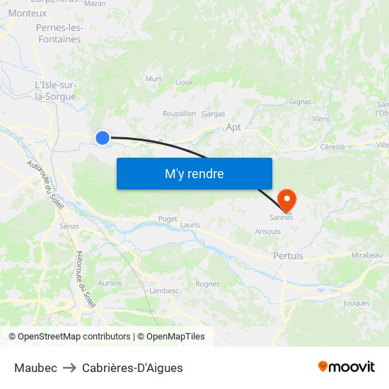 Maubec to Cabrières-D'Aigues map