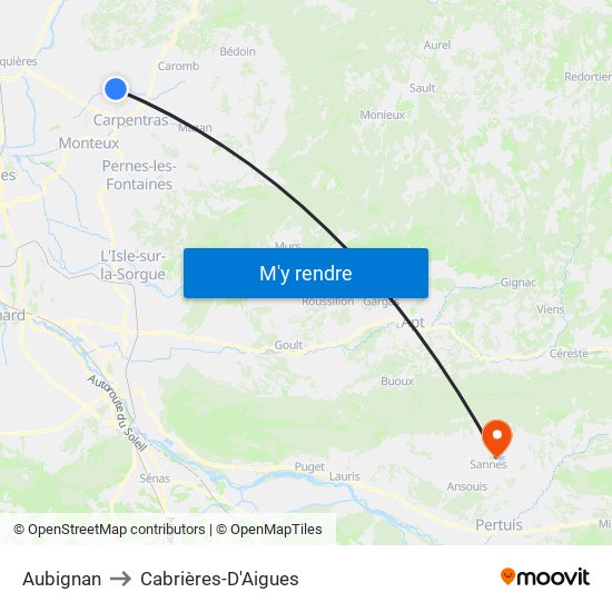 Aubignan to Cabrières-D'Aigues map