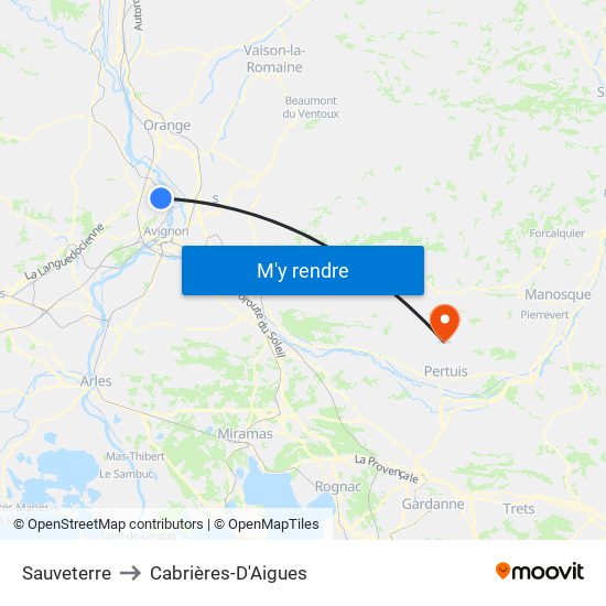 Sauveterre to Cabrières-D'Aigues map