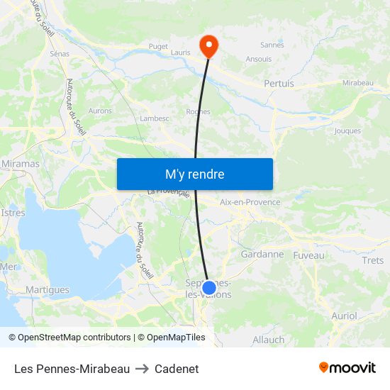 Les Pennes-Mirabeau to Cadenet map