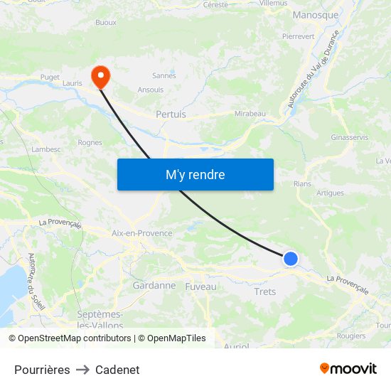 Pourrières to Cadenet map