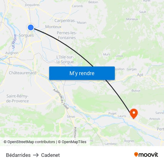 Bédarrides to Cadenet map