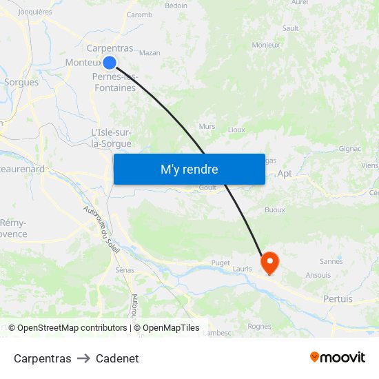 Carpentras to Cadenet map