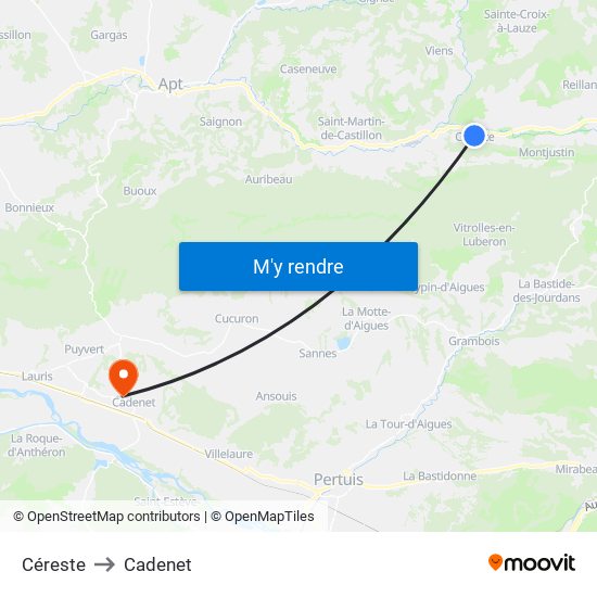 Céreste to Cadenet map