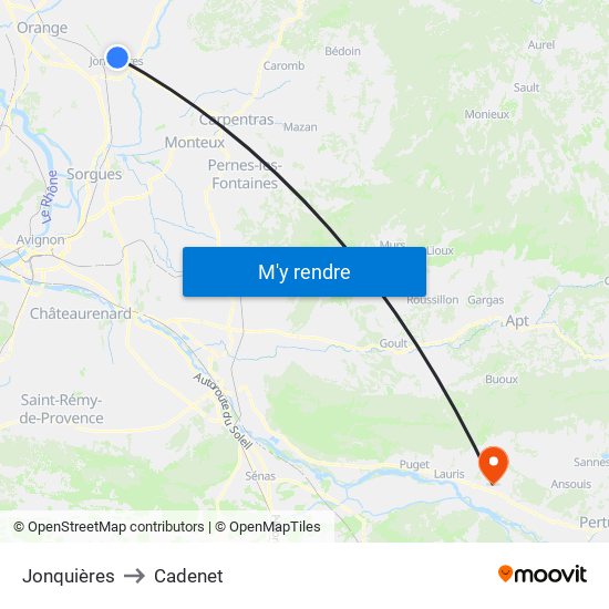 Jonquières to Cadenet map