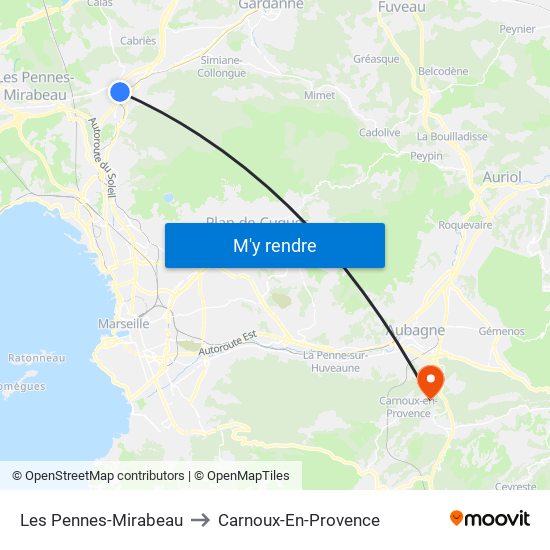 Les Pennes-Mirabeau to Carnoux-En-Provence map