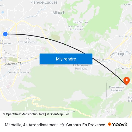 Marseille, 4e Arrondissement to Carnoux-En-Provence map