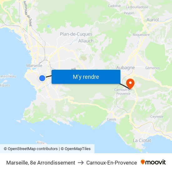 Marseille, 8e Arrondissement to Carnoux-En-Provence map
