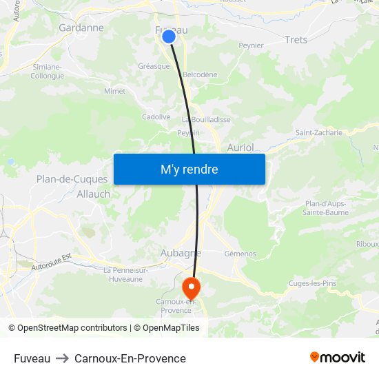 Fuveau to Carnoux-En-Provence map