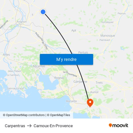 Carpentras to Carnoux-En-Provence map