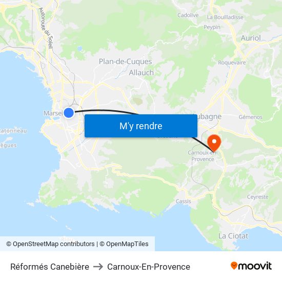 Réformés Canebière to Carnoux-En-Provence map