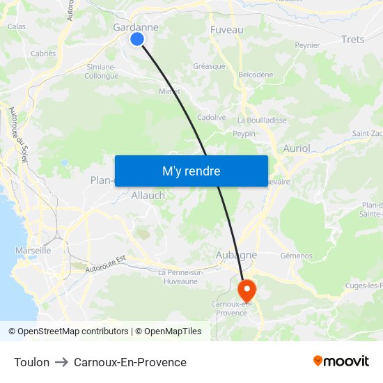 Toulon to Carnoux-En-Provence map