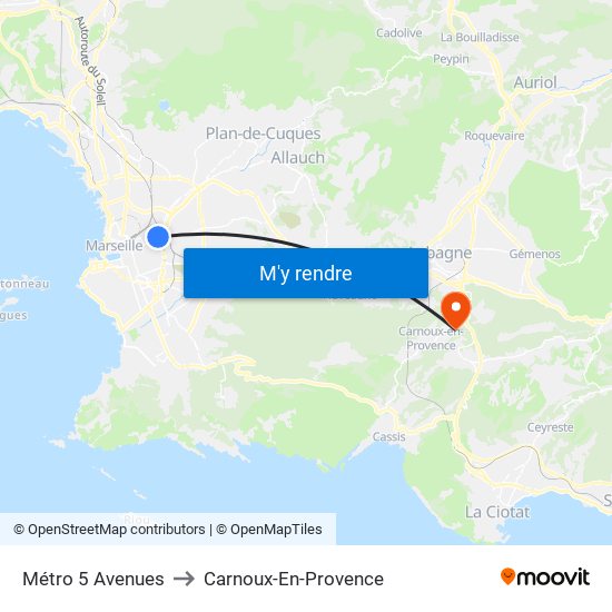 Métro 5 Avenues to Carnoux-En-Provence map