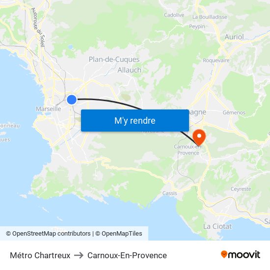 Métro Chartreux to Carnoux-En-Provence map