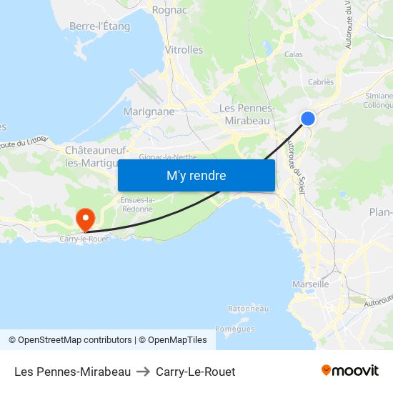 Les Pennes-Mirabeau to Carry-Le-Rouet map