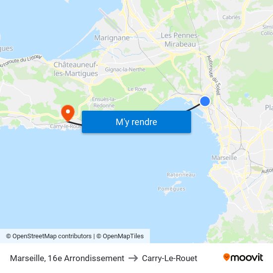 Marseille, 16e Arrondissement to Carry-Le-Rouet map